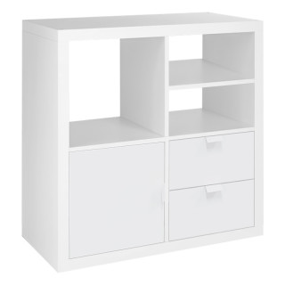 00029 Фора 4 стеллаж 77х77х38, белый  с полкой, с дверцей и двумя выдвижными ящиками